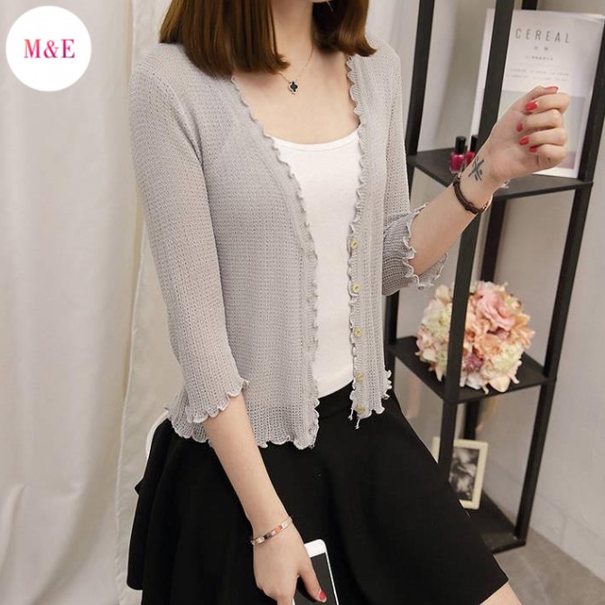 M &amp; E Hàng Có Sẵn Áo Khoác Cardigan Lụa Lạnh Mỏng Ngắn Chống Nắng Mùa Hè CXG8 Cho Nữ