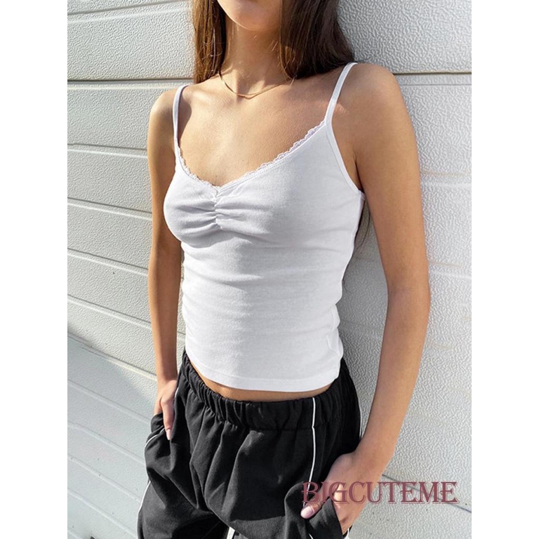 Áo Hai Dây Cổ Chữ V Màu Sắc Đơn Giản Cho Nữ