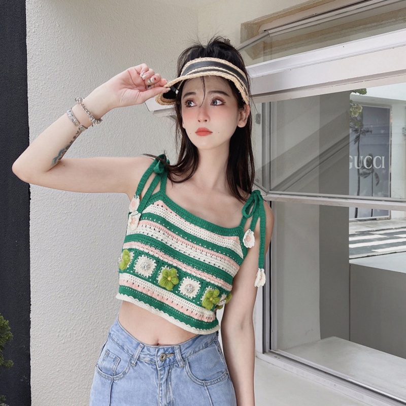 IELGY   Áo hai dây Dệt Kim Khoét Lỗ Thời Trang Cho Nữ