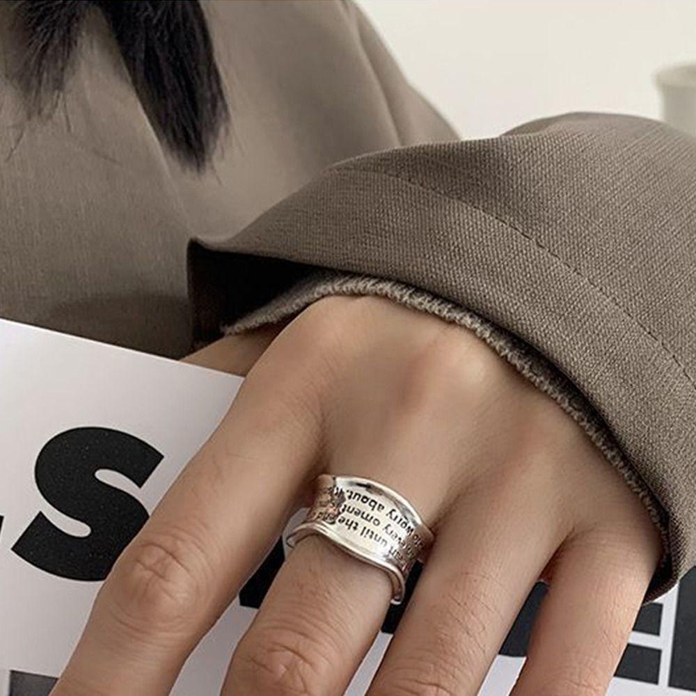 Nhẫn Hở Khắc Chữ WMES15H Màu Xanh Lá Bằng Đồng Phong Cách Hàn Quốc Có Thể Điều Chỉnh