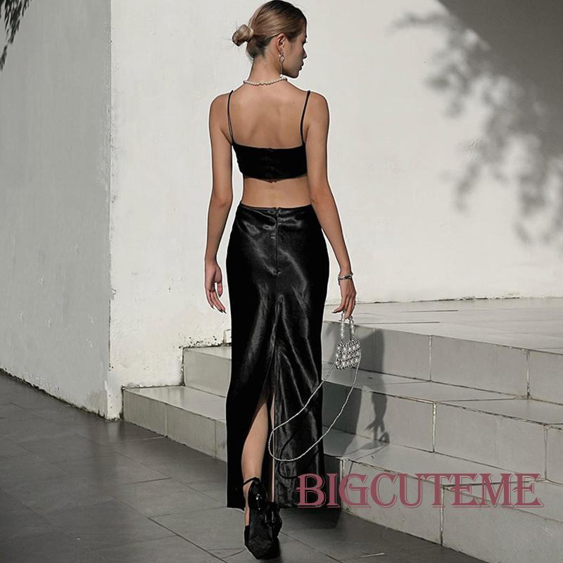 [] - Đầm Dài Không Tay Cổ Chữ V Hở Lưng Màu Đen Họa Tiết Bướm Đính Kim Cương Phong Cách Đường Phố Dự Tiệc Cho