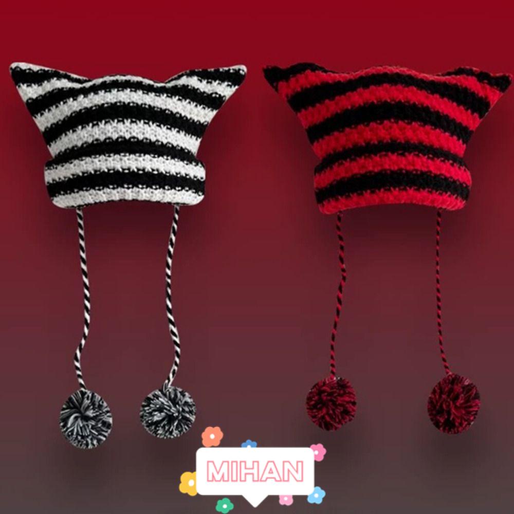 Mũ Beanie Unisex Mũi Nhọn Họa Tiết Sọc Ngang Phong Cách Nhật Bản MIHAN1