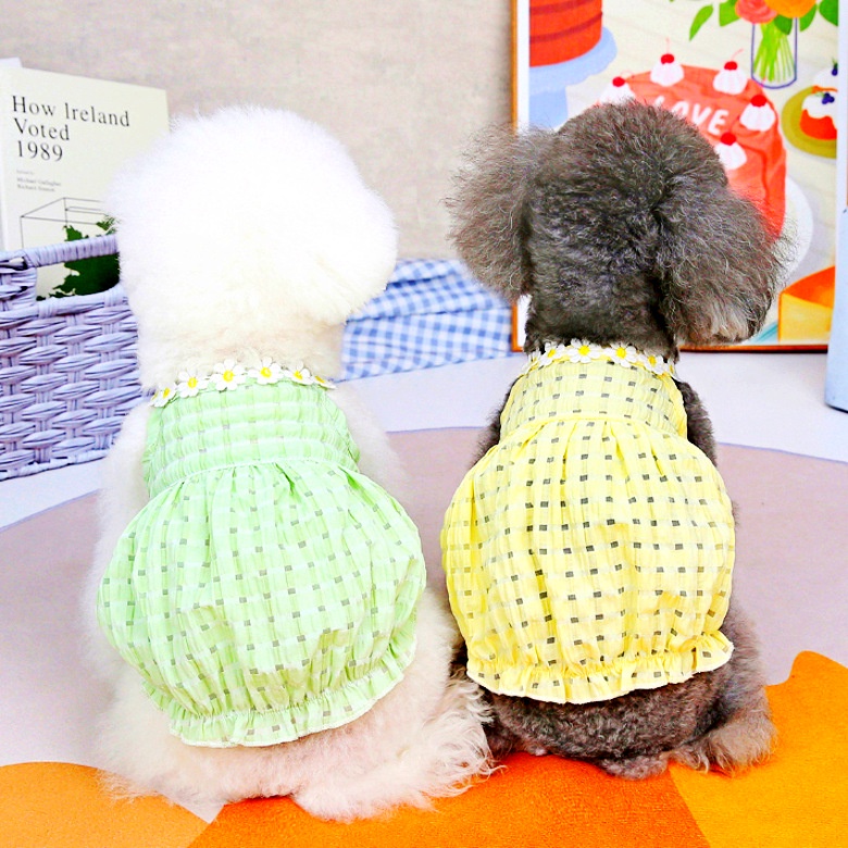 {27Pets} Đầm Mùa Hè Màu Xanh Lá Và Vàng Với Thiết Kế Lồng Đèn Cho Thú Cưng