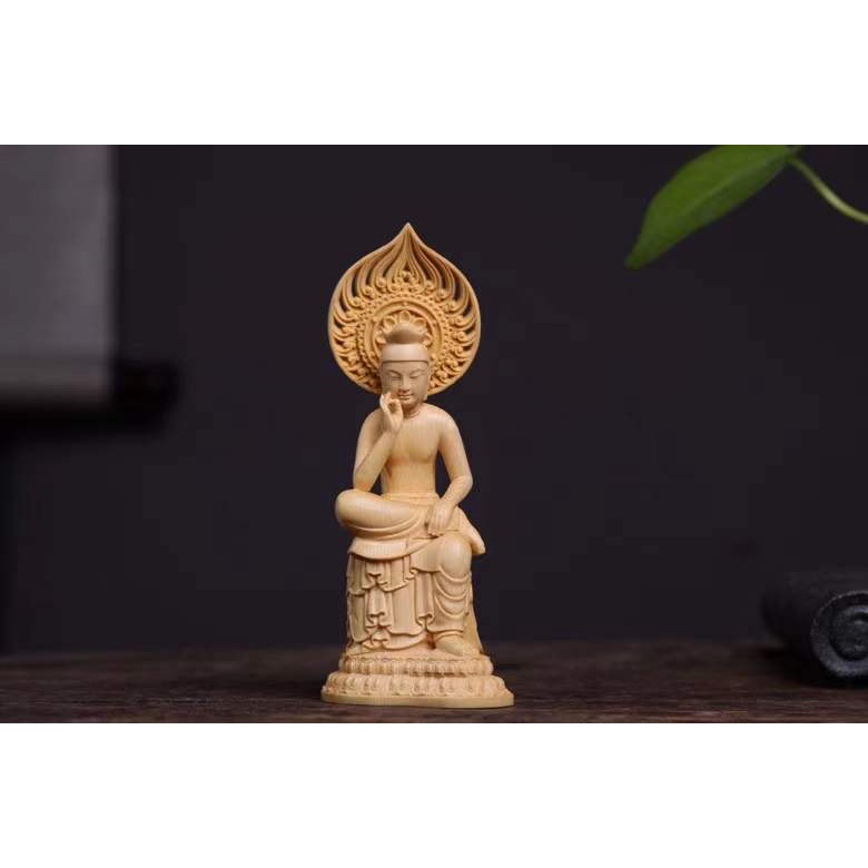Tượng Phật Trung Hoa Bằng Gỗ Trơn Dùng Trang Trí Xe Hơi