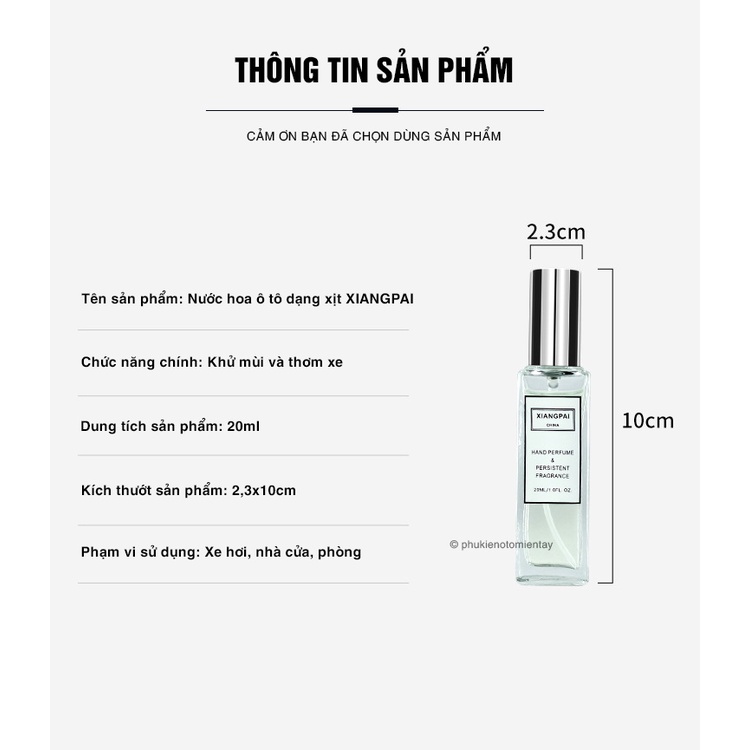 Nước Hoa Ô Tô Phun Xịt Khử Mùi Ô tô XiangPai,  Làm Sạch Không Khí, Hương Thơm Nhanh 20ml 4