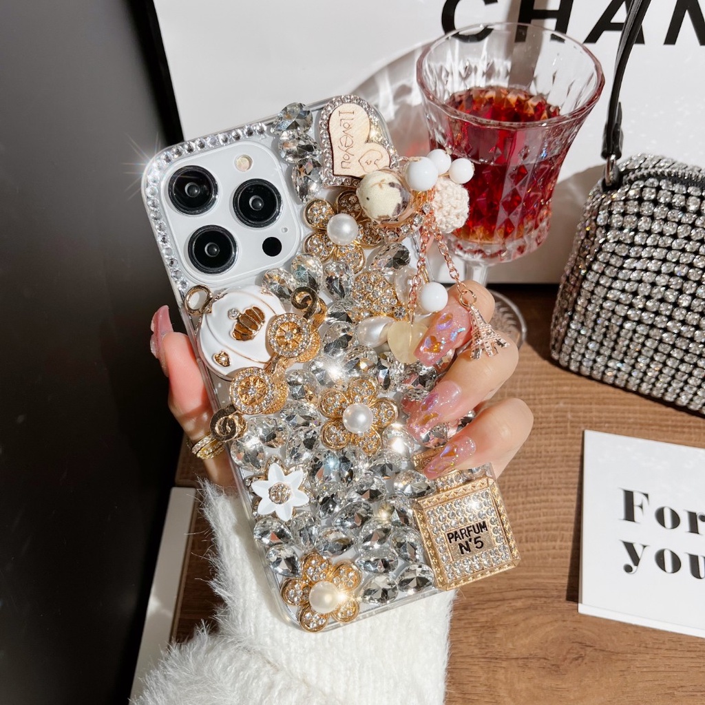 Ốp Điện Thoại Cho iPhone 14 Pro Max 13 12 11 Pro Max XS Max XR 7 8 6 6S Plus 13 12 Hình Chai Nước Hoa 3D Đính Đá Giả Lấp Lánh