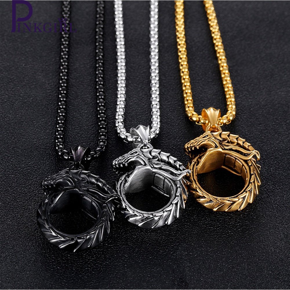 Vòng cổ Mặt Hình Đầu Rồng Màu Vàng / Bạc Phong Cách Hip Hop Thời Trang Cho Nam