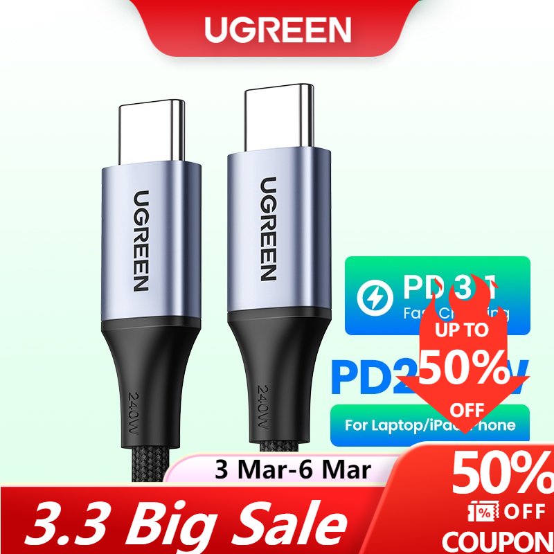 Cáp sạc UGREEN PD4.0 240W 5A/48V USB C sang USB C 480Mbps thích hợp cho Macbook Pro Samsung S20 Ipad