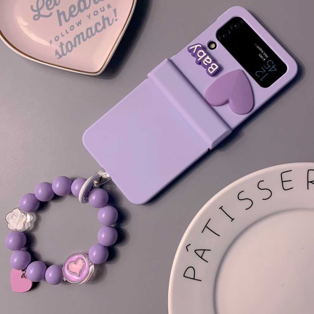 Ốp Điện Thoại Màu Tím in Hình Trái Tim 3 Trong 1 Cho Samsung Galaxy Z Flip 3 5G Z Flip 3 ZFlip 3 Z Flip4 ZFlip 4