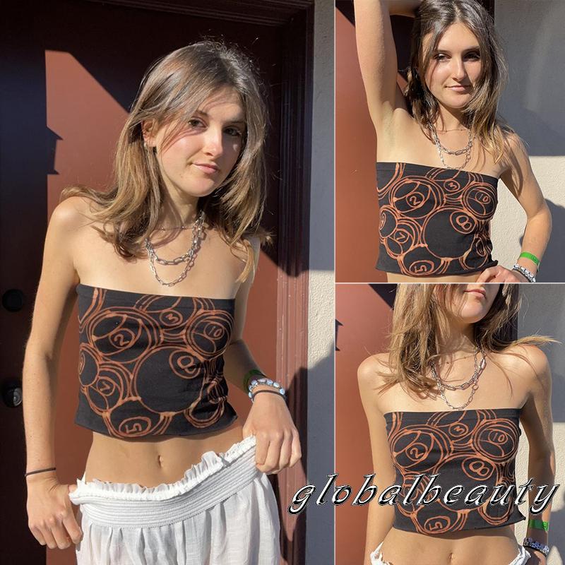 Áo Croptop Trễ Vai Không Tay In Số 00GB Thời Trang Mùa Hè Cho Nữ