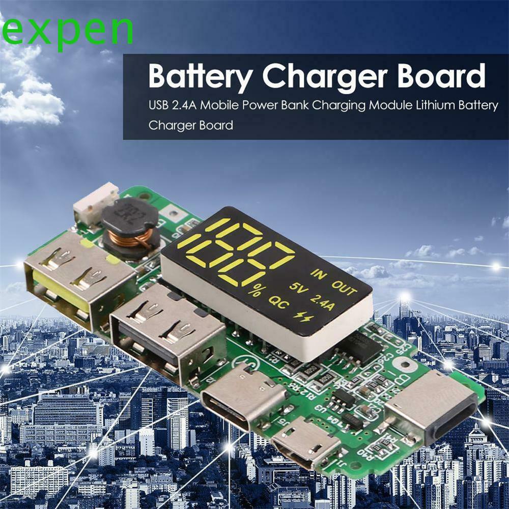 Bảng mạch sạc pin lithium 18650 5V 2.4A hai cổng USB có màn hình led micro / type-C