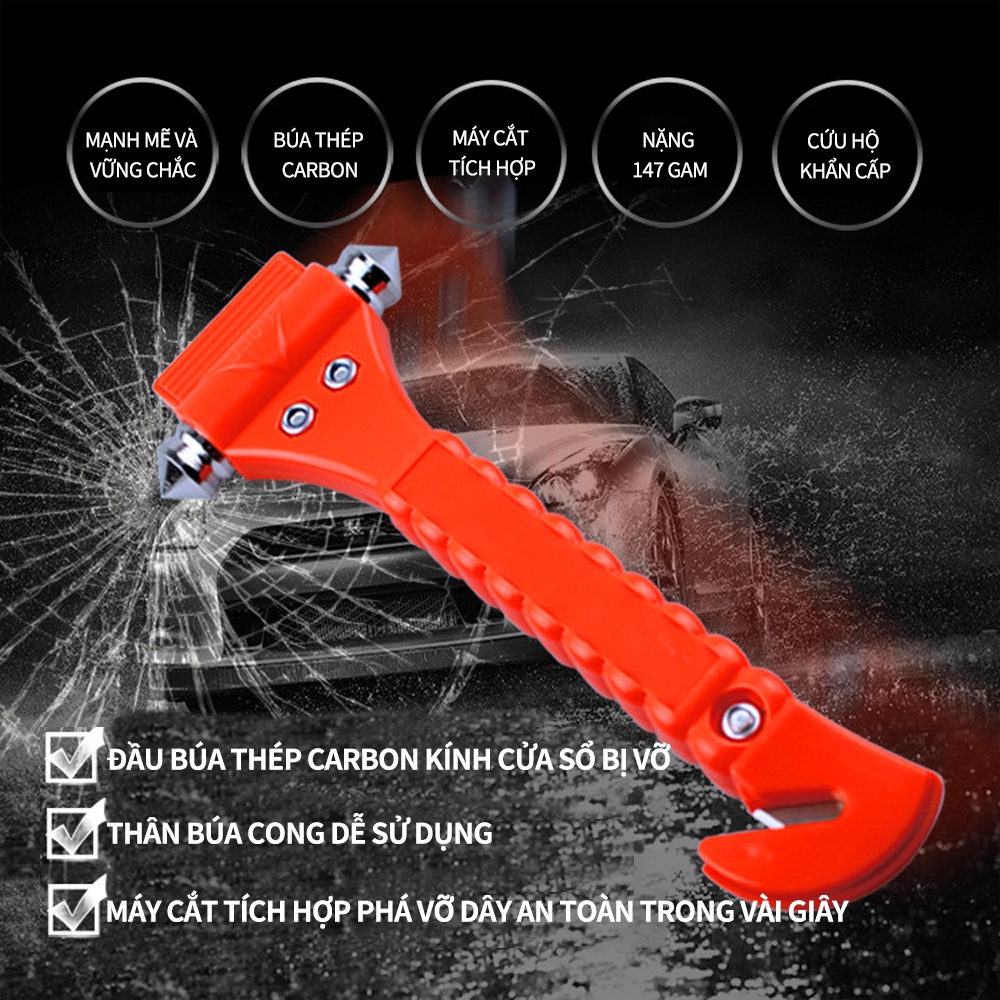 Búa Thoát Hiểm Phá Kính Nguy Cấp Ô Tô  - Có Dao Cắt Dây An Toàn Xe Hơi