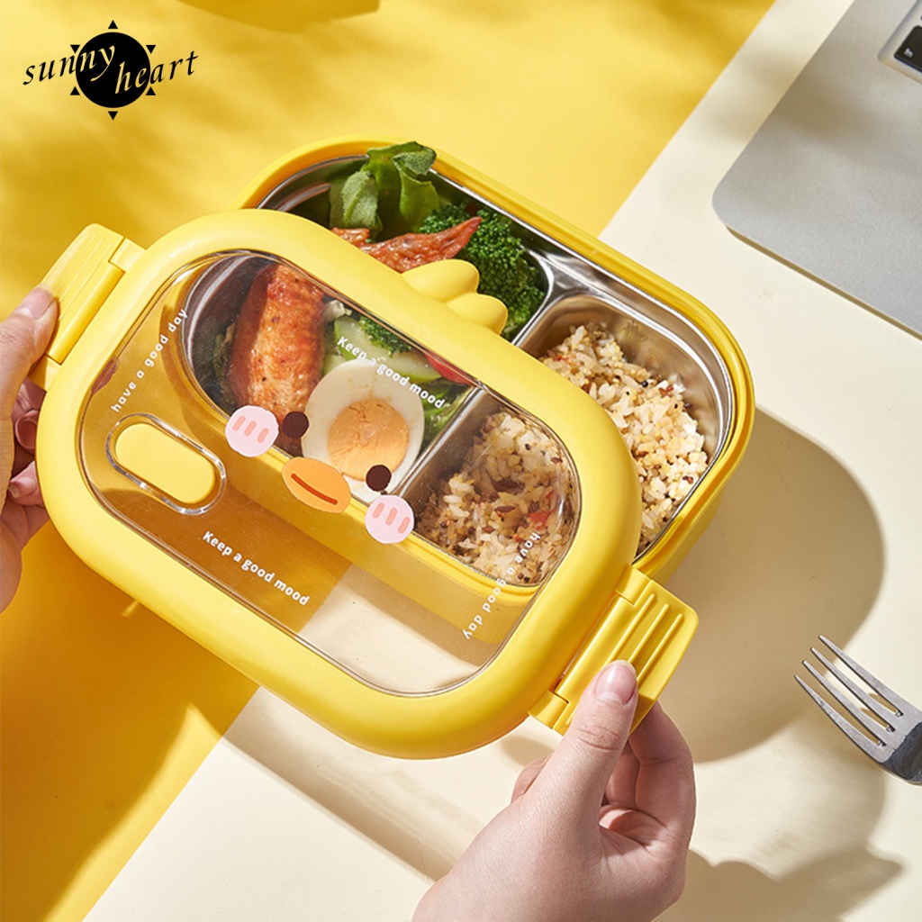 Sunnyheart Hộp Đựng Cơm Trưa Đế Dày Bằng Thép Không Gỉ Hình Vịt Vàng Đáng Yêu