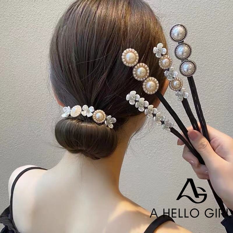 Ahellogirl Dụng cụ tạo kiểu tóc/ búi tóc đính ngọc trai giả phong cách Hàn Quốc cho nữ