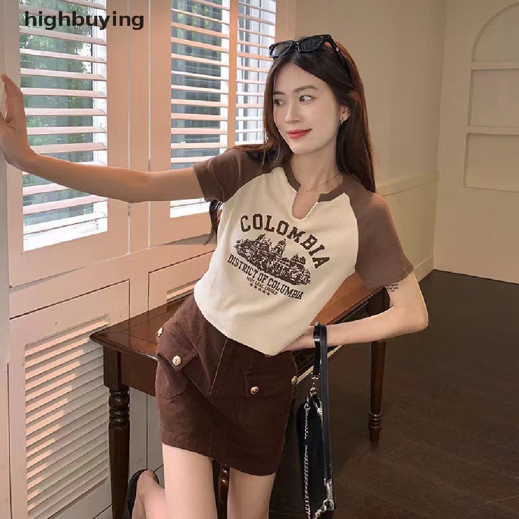 Áo Thun Lửng Ngắn Tay In Họa Tiết Phong Cách Cổ Điển Dành Cho Nữ