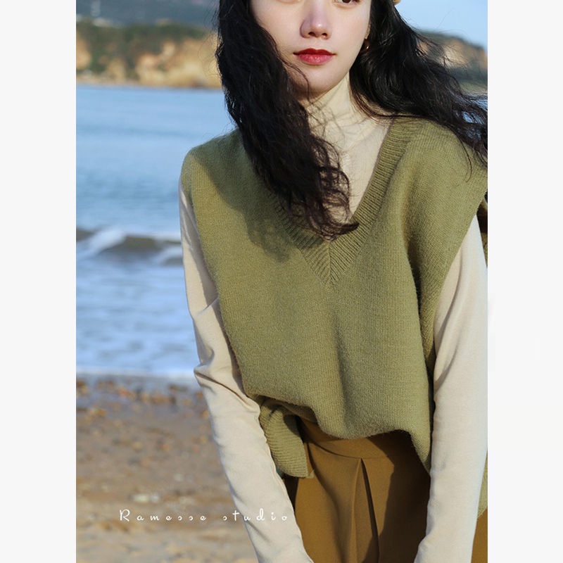Áo Sweater Dệt Kim Sát Nách Cổ Chữ v Dáng Rộng Xẻ Tà Sau Lưng Thời Trang Mùa Thu 2023 Cho Nữ