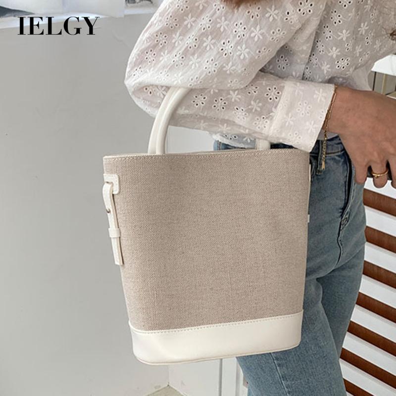 Ielgy Túi canvas Đeo Chéo Màu Sắc Tương Phản Phong Cách Đơn Giản