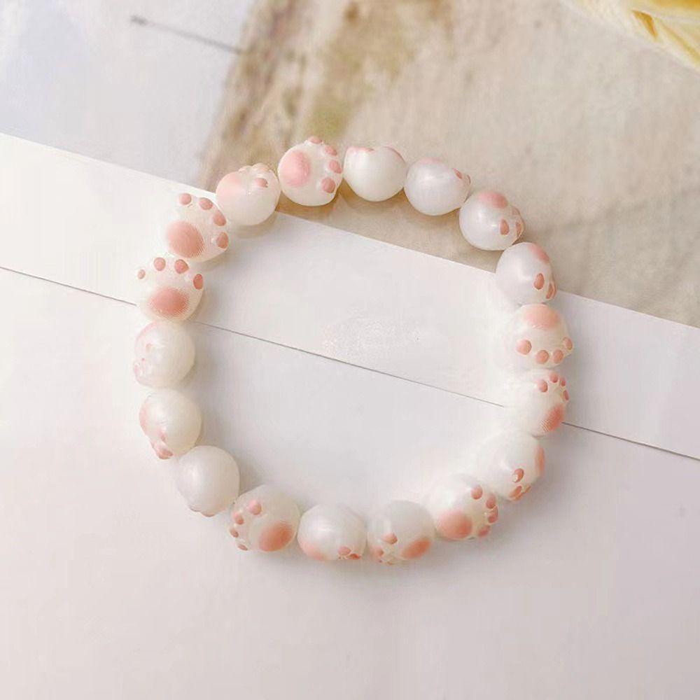 JARRED Vòng Đeo Tay Xâu Hạt Resin Màu Gradient Hình Chân Mèo Dễ Thương Cho Nữ