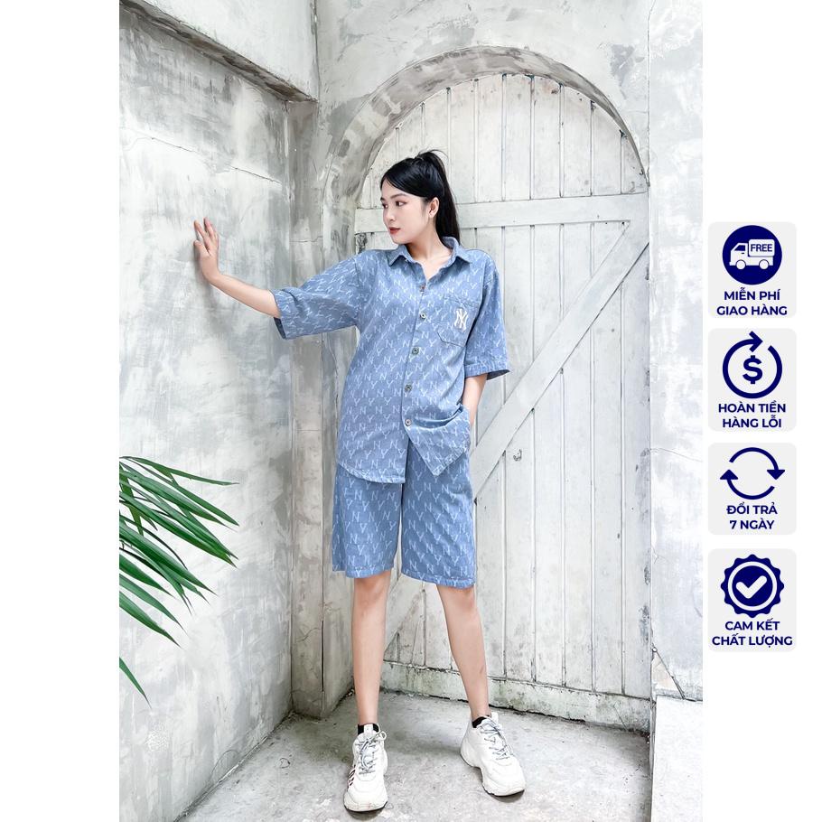 ĐỒ BỘ MLB JEANS MONOGRAM VNXK Phong Cách Thời Trang Đường Phố có bán lẻ áo quần - COTTON 100% 4C FORM CHÂU Â