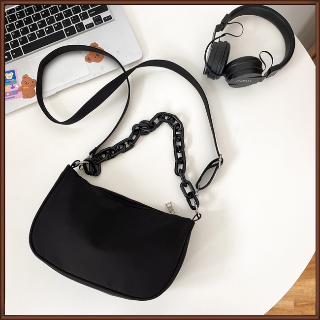Túi Đeo Vai Bằng Nylon Màu Trơn Có Khóa Kéo Thời Trang Cho Nữ