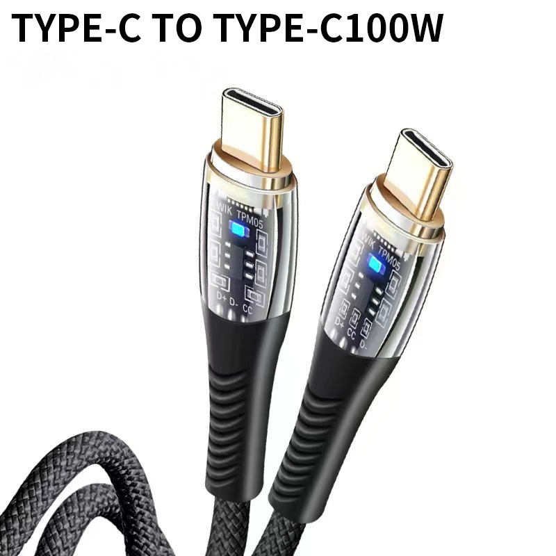 Dây Cáp Sạc Nhanh PD100W type-c5A Hai Đầu Trong Suốt Cho laptop Apple 30W Huawei 66W.