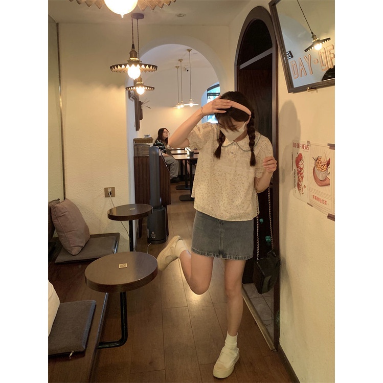 Bán Chạy!F &amp; X Đầm Sơ Mi Tay Ngắn Dáng Rộng Cổ Búp Bê In Hoa Thời Trang Pháp Dễ Thương Cho Nữ