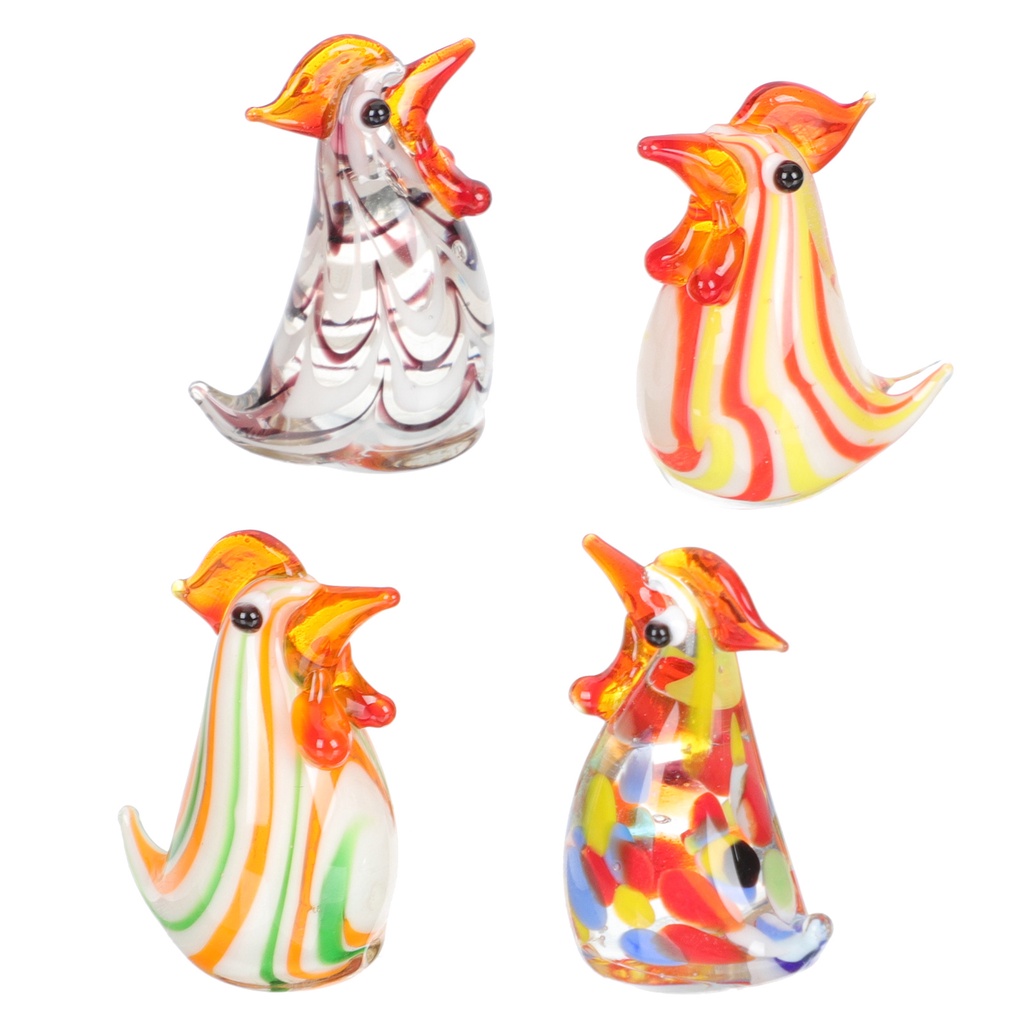 Set 4 Bức Tượng Gà Thổi Bằng Thủy Tinh Để Trang Trí