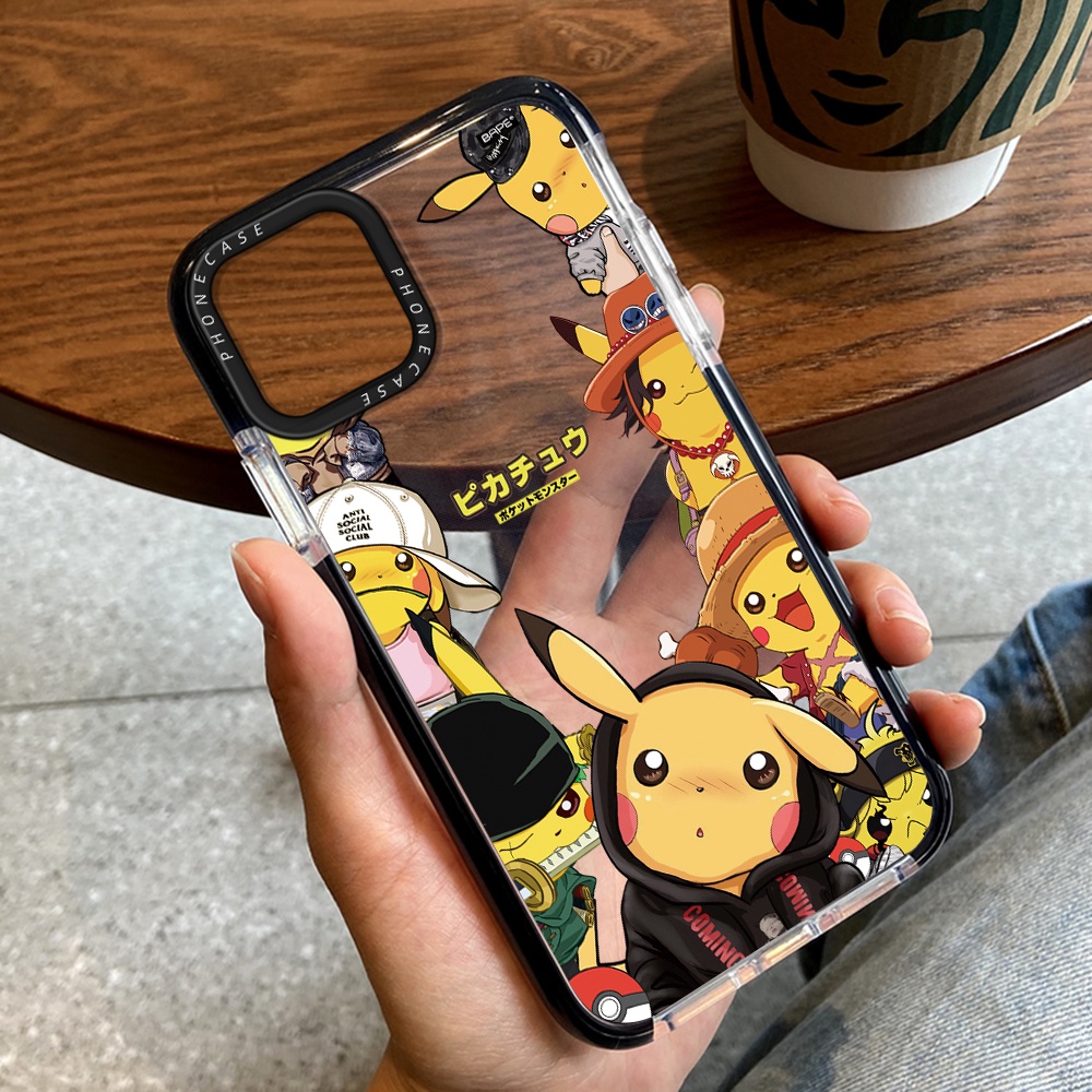Anime Pokemon Pikachu Design Phone Case Compatible For iPhone 14 13 12 Mini 11 Pro Max XR X XS 7 8 Plus Thicken Shockproof Frame Soft Silicone Clear Cover