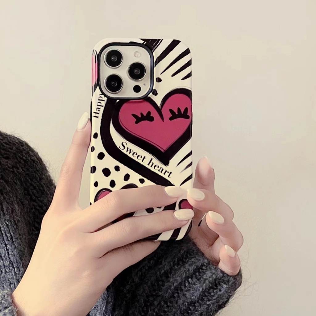 Ốp Điện Thoại TPU PC Silicon Chống Rơi Chống Sốc Hình Trái Tim Màu Đen Cho iPhone 14 13 12 11 Pro Max