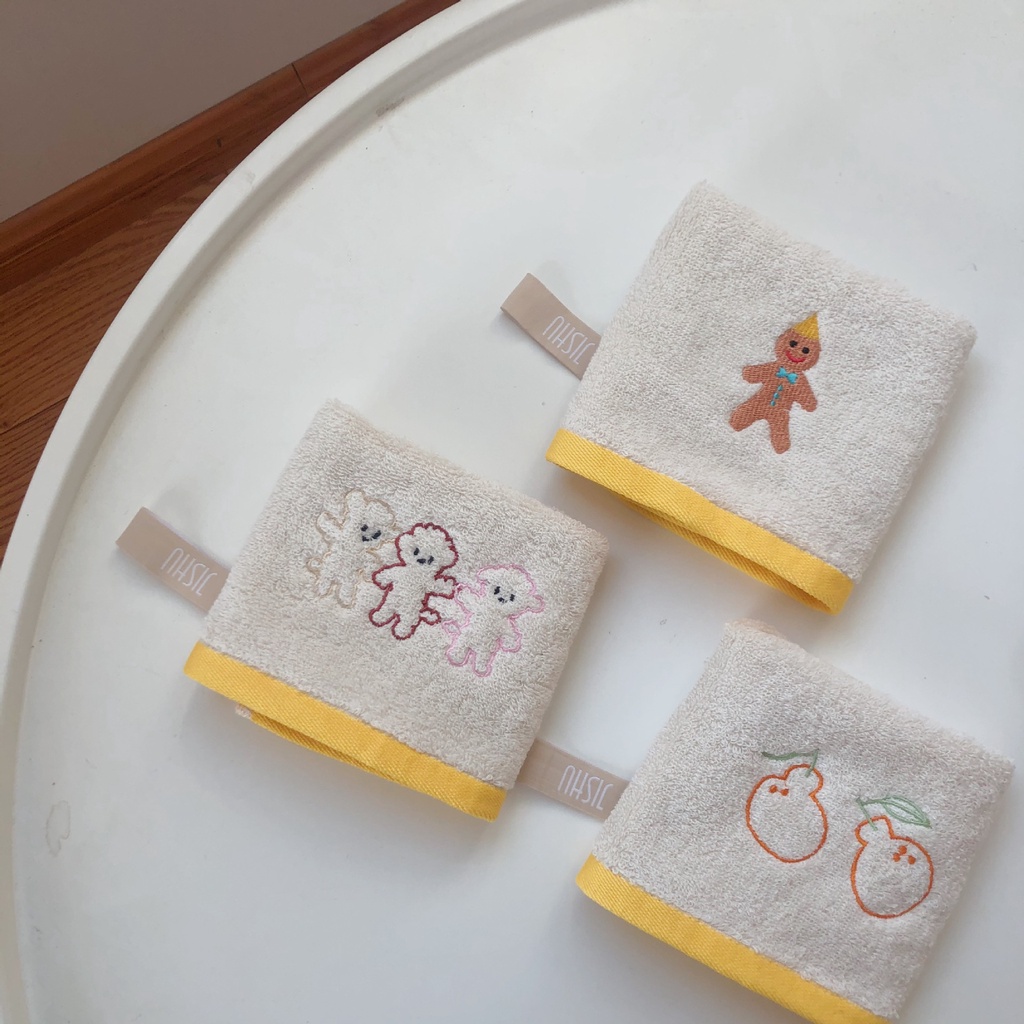 TEDDYBEAR🐻FREE Thêu Tên🤎 Khăn Mặt Thêu Hoạ Tiết Dễ Thương 40x25cm100% Cotton Cho Bé Đi Học Chống Lạc Mất