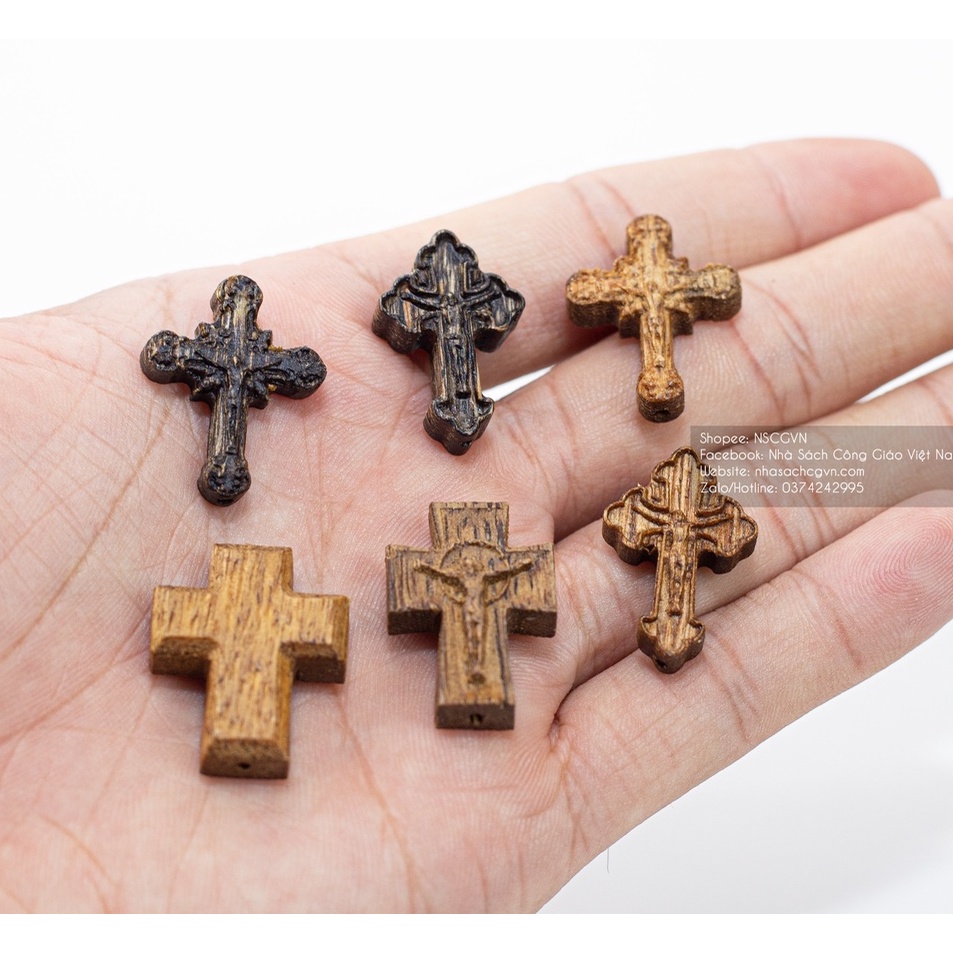 Tổng hợp mẫu Charm thánh giá gỗ trầm sánh chìm, trầm tốc NS180 xâu vòng tay, chuỗi mân côi - Quà tặng Công Giáo
