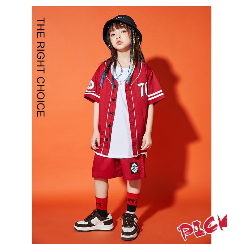 Bộ Đồ Thời Trang Mùa Hè Màu Xanh Lá / Đỏ Phong Cách Hip Hop Cho Bé Trai / Gái