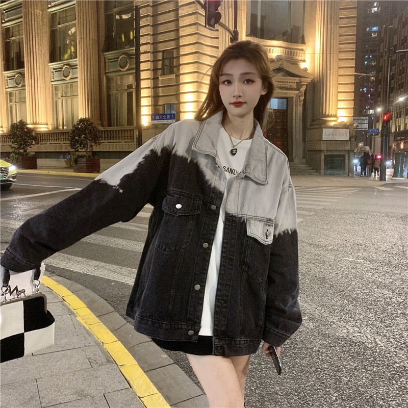 IELGY  Áo Khoác denim Nhuộm Màu Phong Cách retro Thời Trang Cho Nữ