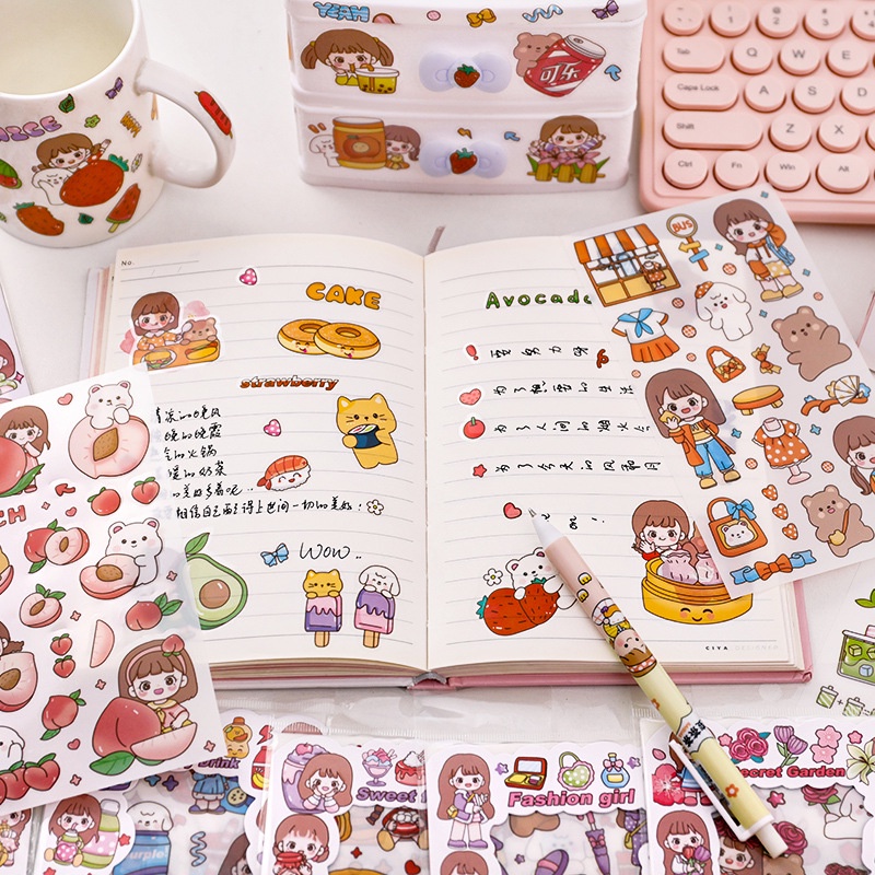 Bộ 6 Tấm Sticker Dán Trang Trí Sổ Tay Diy Hình Cô Gái Dễ Thương Xinh Xắn
