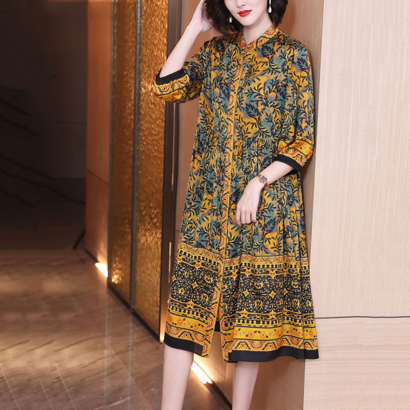 Đầm Lụa Dài Dáng Rộng Màu Sắc Retro Dành Cho Nữ