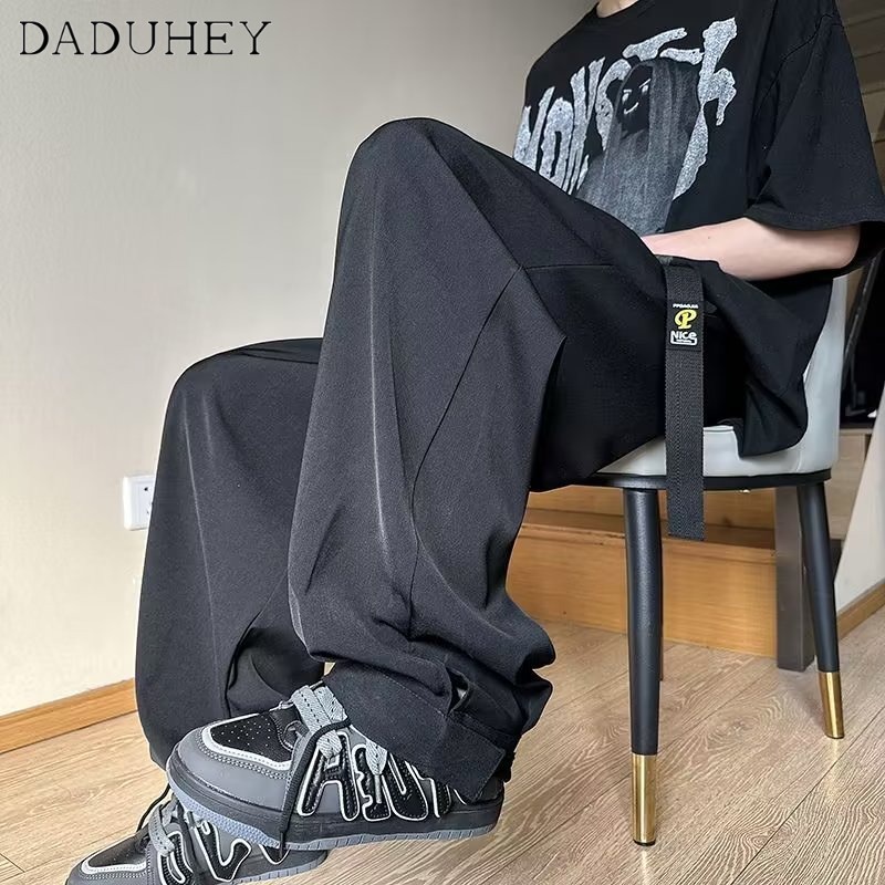 DaDuHey Men's Summer Fashion Brand Casual Wide-Leg Straight Pants 2023 New Trendy Fashion Joker Ice Silk Sports Pants
