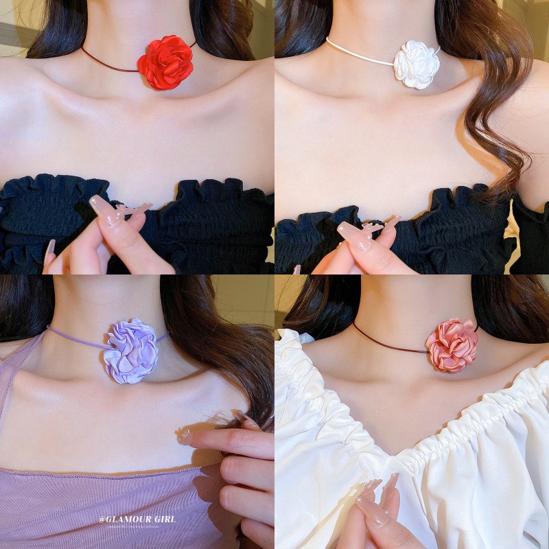 1 Vòng Cổ Choker Nhỏ Mặt Hoa Màu Đỏ / Tím Thời Trang Ngọt Ngào