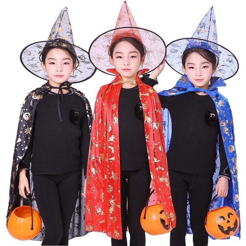 Set 2 Món Áo Choàng Và Nón Hóa Trang Phù Thủy Cho Bé Dịp Halloween