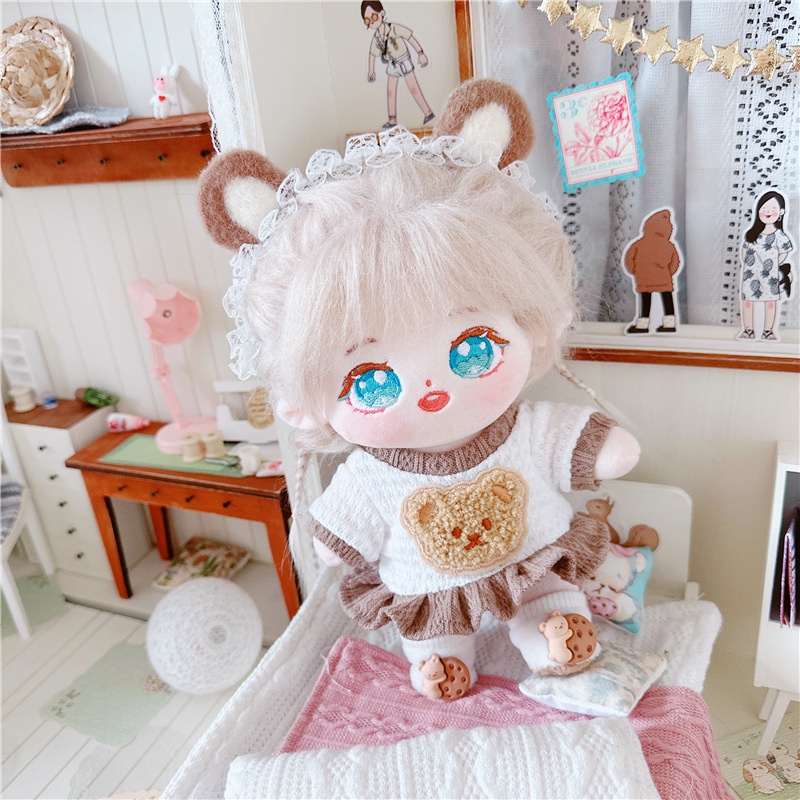 Váy Cotton Dệt Kim Màu Trắng / Nâu 20cm Xinh Xắn Cho Búp Bê