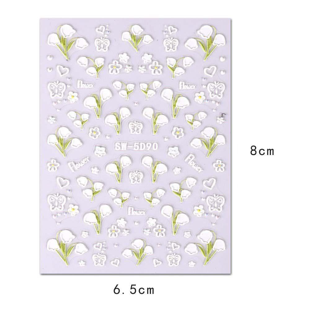 Miếng Dán Trang Trí Móng Tay Tự Dính Họa Tiết Hoa Tulip Hoạt Hình 5D Kiểu Hàn Quốc Cho Bạn Gái