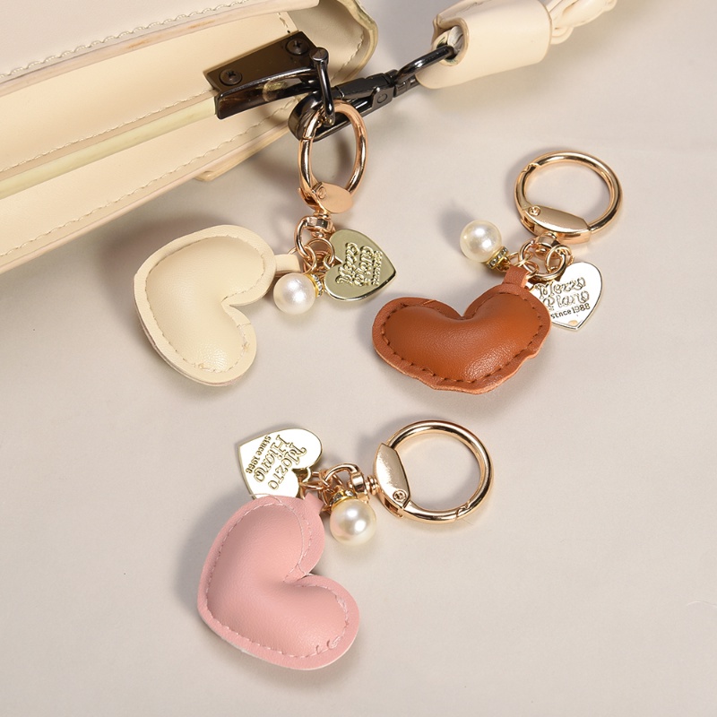 Móc Khóa Da Đính Ngọc Trai Nhân Tạo Hình Trái Tim Nhiều Màu Sắc Dễ Thương Cho Nữ