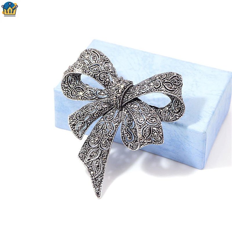 Ghim Cài Áo Hình Nơ Đính Đá Đen Phong Cách Vintage Đáng Yêu Dành Cho Thanh Thiếu Niên GirlJP5