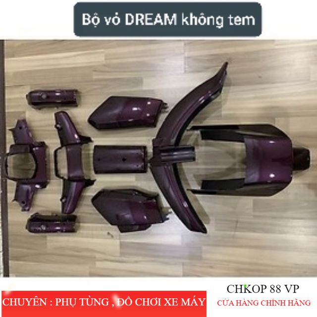 Bộ vỏ nhựa Dream màu tím nho (cho xe Thái Việt máy Honda, dàn áo } - Hàng Liên Danh L1