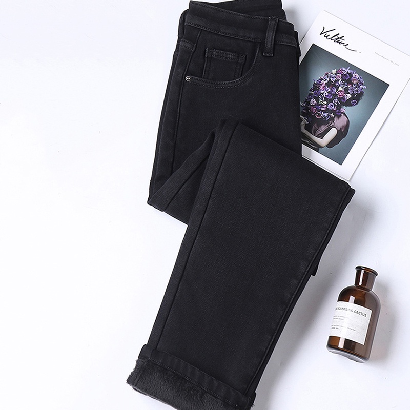 IELGY   Quần Jean Ống Đứng Lưng Cao Màu Đen Thời Trang Cho Nữ