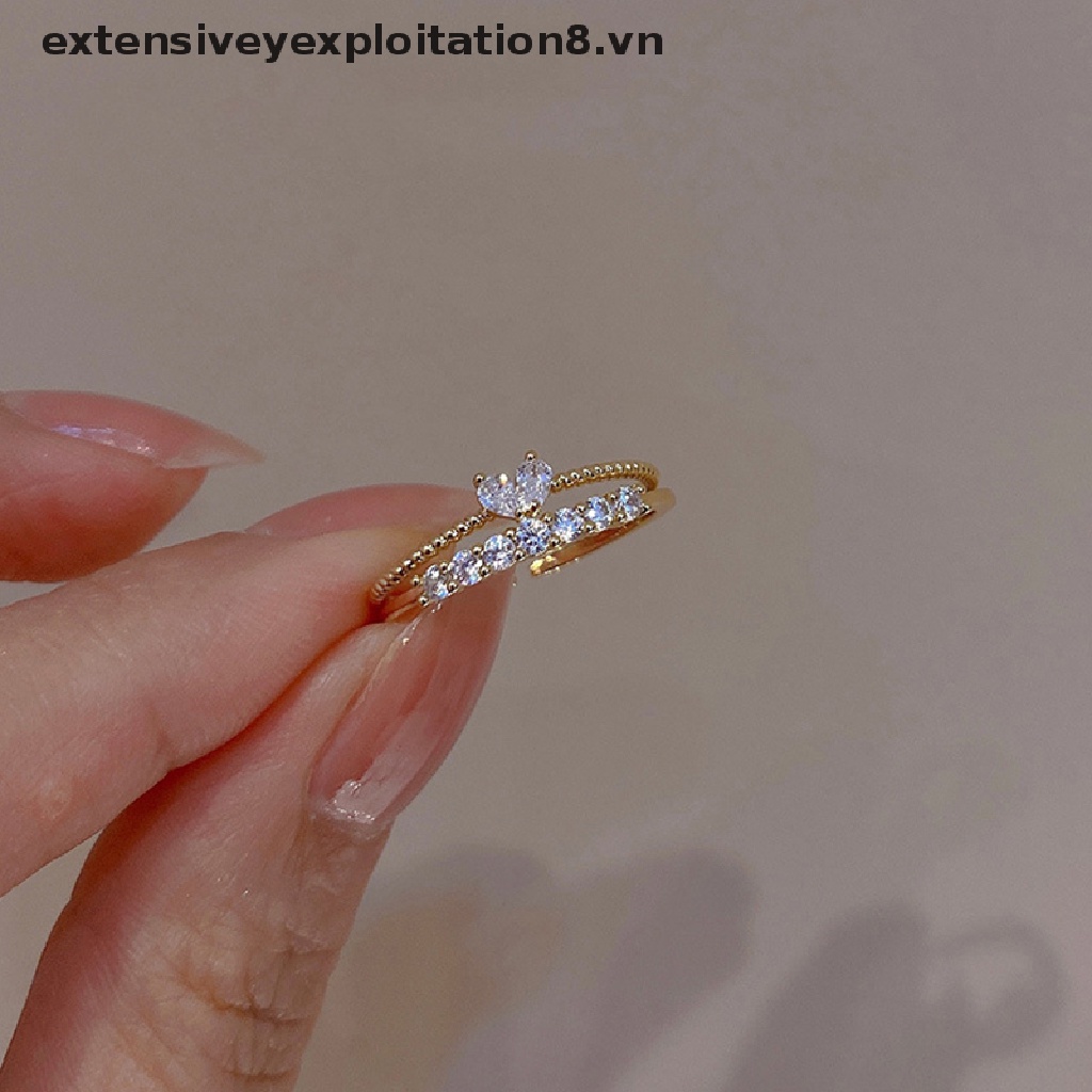 Nhẫn Đính Đá Hình Trái Tim Dễ Thương Có Thể Điều Chỉnh Kích Thước