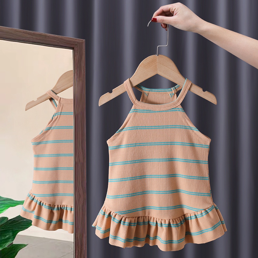 Đầm Cotton Hai Dây Họa Tiết Kẻ Sọc Thời Trang Mùa Hè Cho Bé Gái