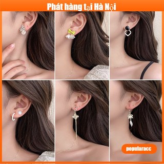 Bông tai nữ pha lê bạc thanh lịch, Bông tai ngọc trai pha lê Hàn Quốc, Bông tai hoa tulip cho phụ kiện trang sức nữ