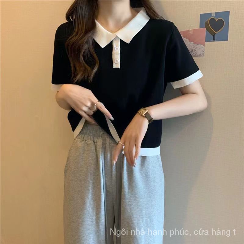 Áo Thun polo Cotton Nguyên Chất Dáng Rộng Tay Ngắn Hở Vai Mùa Hè Dễ Phối Đồ