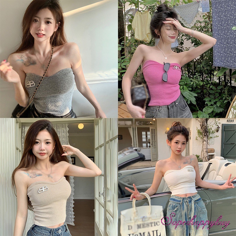 Áo Dệt Kim Không Dây Dáng Ôm Thời Trang Cho Nữ