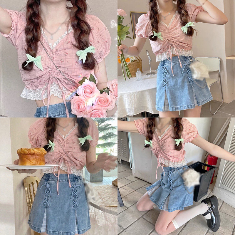 Áo Croptop Ôm Dáng Tay Phồng In Họa Tiết Hoa Quyến Rũ Thời Trang Cho Nữ